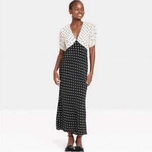 a new day Black and White Polka Dot Midi Dress